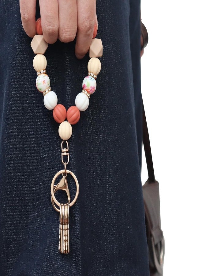 DJDIRY Silicone Beaded Keychain Wristlet Key Ring for Women, Girly Cute Key Ring Bangle Chains for Car Keys Purse and Bags (Brown) - Image 5